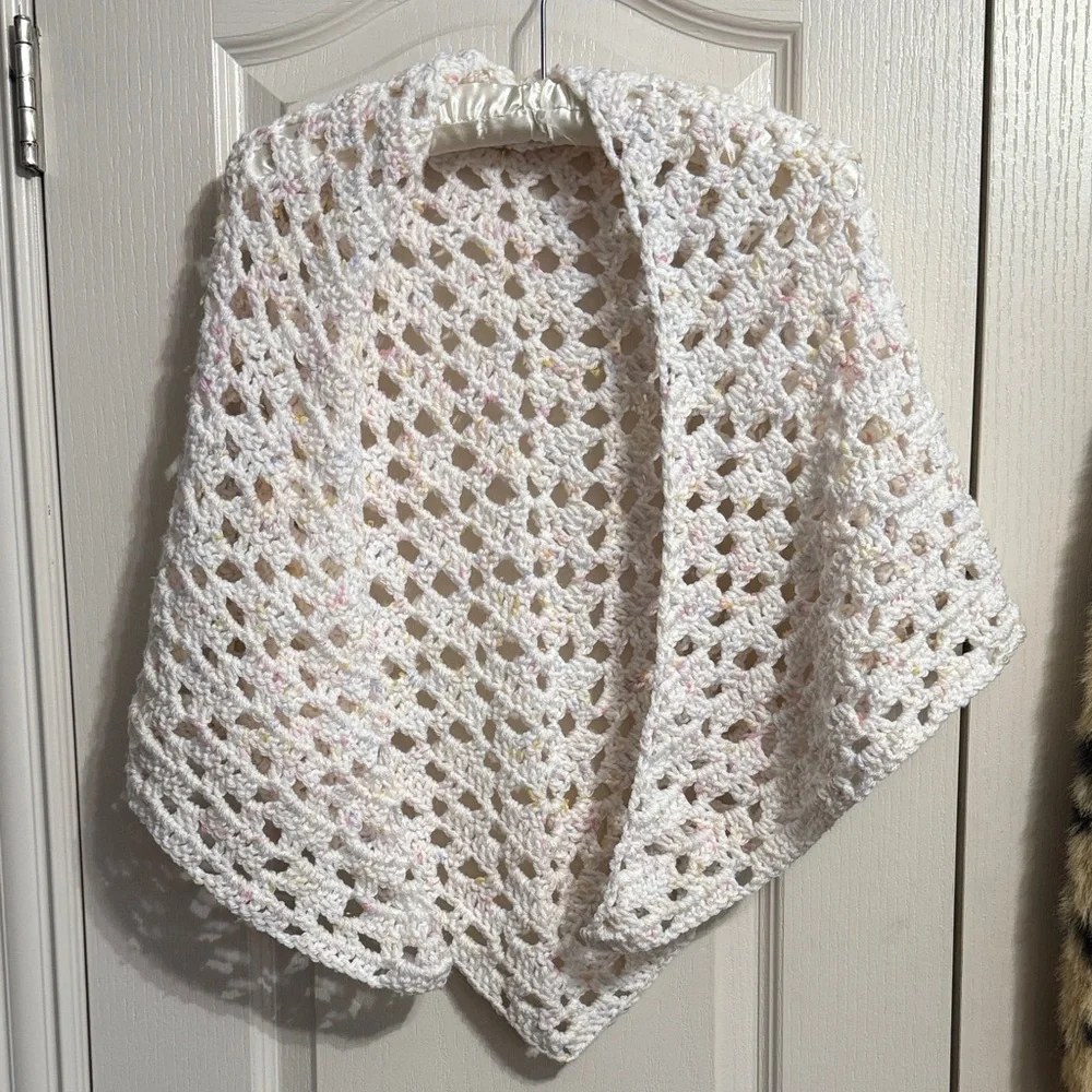 💙💖 Handmade Cream Pastel Knit Crochet Oversized‎ Scarf Hood Boho Festival